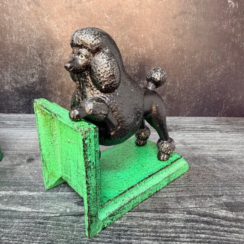 Cast Iron Black Poodle Dog Bookends Pair Vintage Style Midcentury MCM Heavy‎